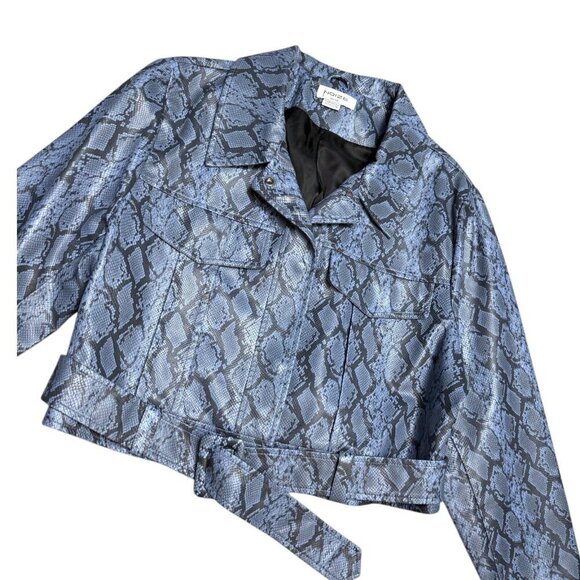 NOIZE Faux Vegan LEATHER Blue Snake Skin Cropped Bomber Glam Jacket Womens 2XL - Picture 8 of 8